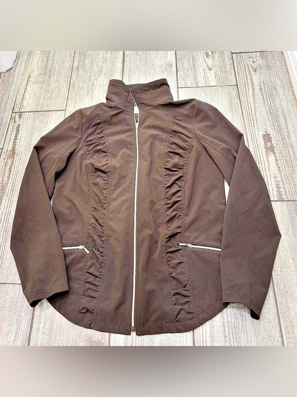 Chico's Brown Zip Front Utility Jacket Size 0 Like New